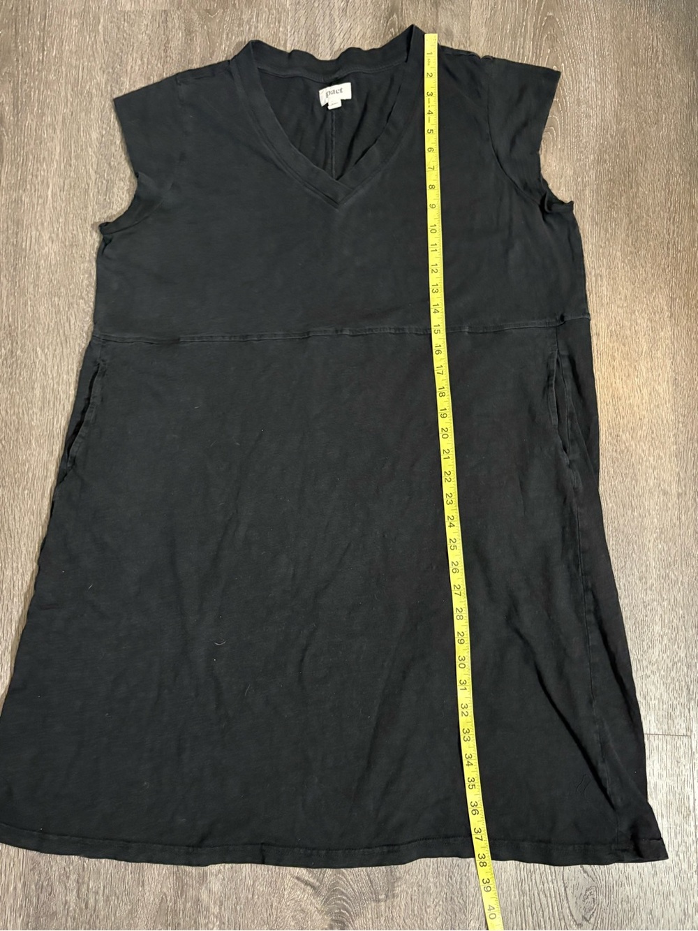 Pact Size XXL Black Relaxed Slub Henley Dress 100% Organic Cotton Knee Pockets - Picture 12 of 12